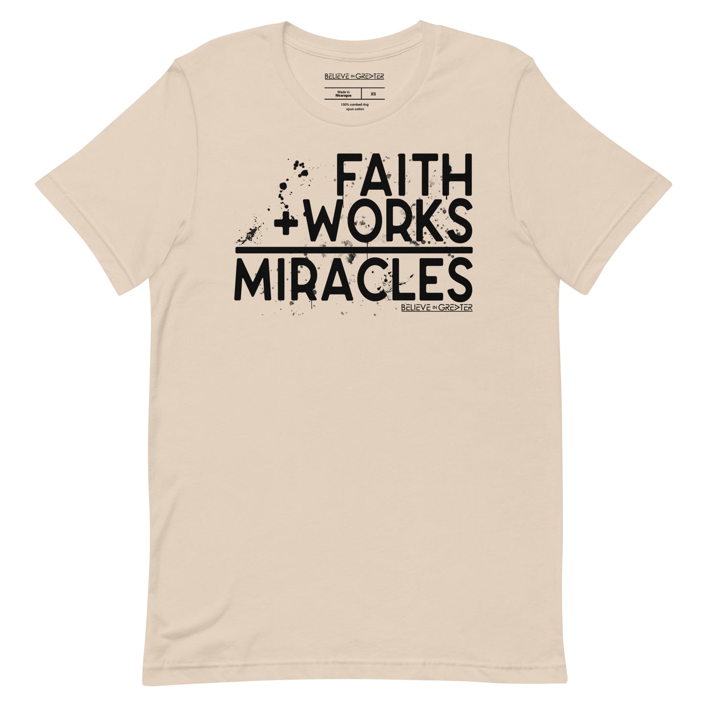 Faith Works Miracles Cream and Black Unisex Tee